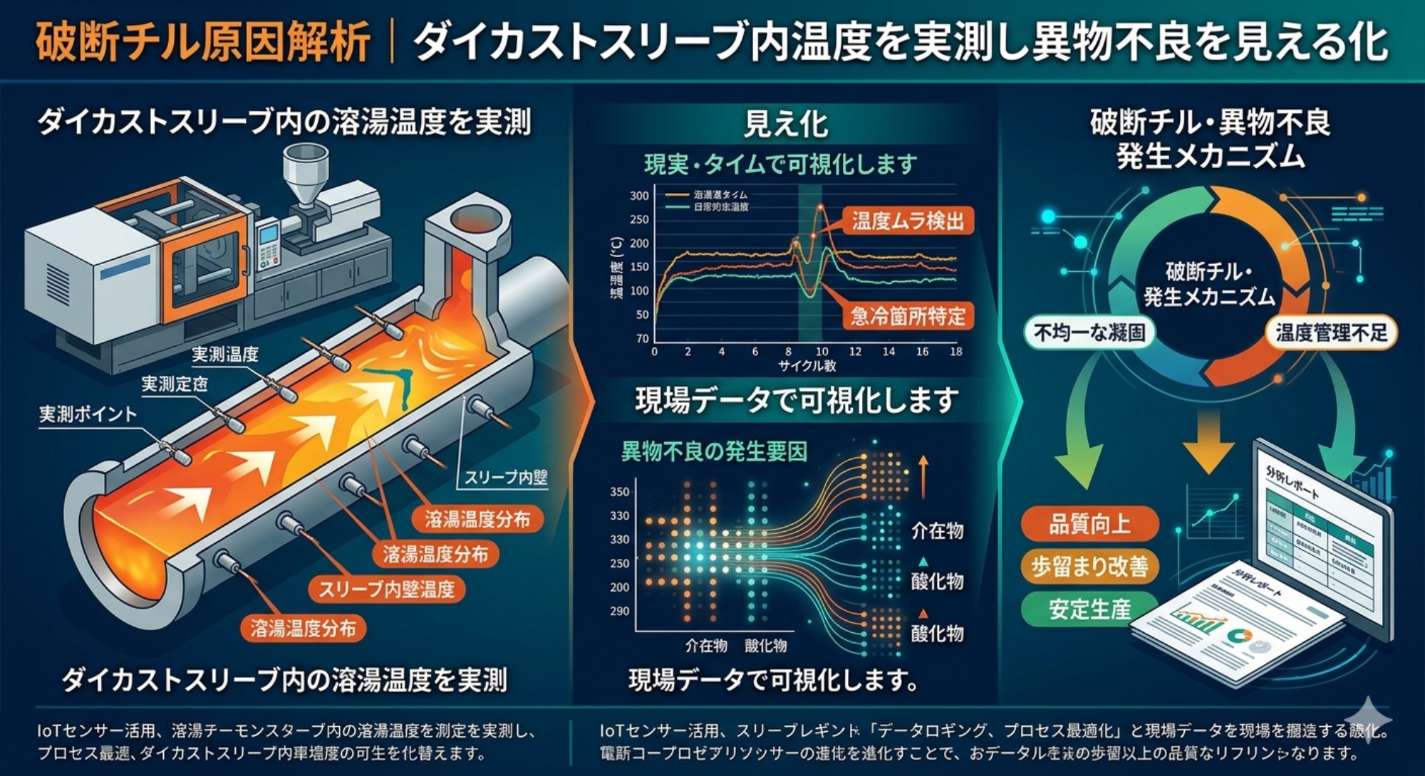 破断チル原因解析｜ダイカストスリーブ内温度を実測し異物不良を見える化